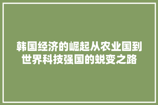 韩国经济的崛起从农业国到世界科技强国的蜕变之路 韩国经济的崛起从农业国到世界科技强国的蜕变之路