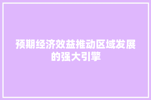预期经济效益推动区域发展的强大引擎 预期经济效益推动区域发展的强大引擎