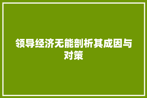 领导经济无能剖析其成因与对策 领导经济无能剖析其成因与对策