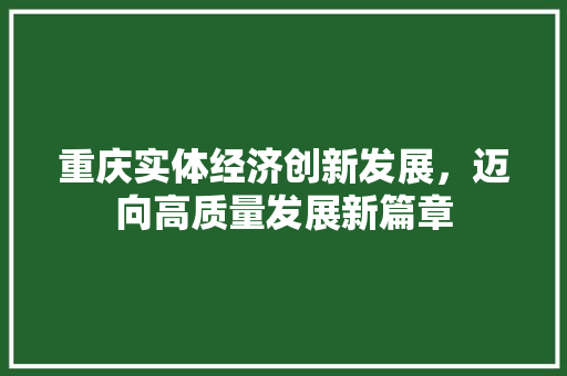 重庆实体经济创新发展,迈向高质量发展新篇章 重庆实体经济创新发展,迈向高质量发展新篇章