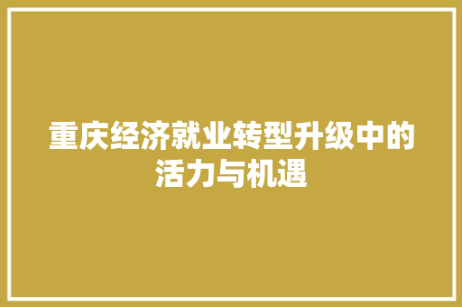 重庆经济就业转型升级中的活力与机遇 重庆经济就业转型升级中的活力与机遇