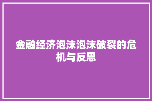 金融经济泡沫泡沫破裂的危机与反思 金融经济泡沫泡沫破裂的危机与反思