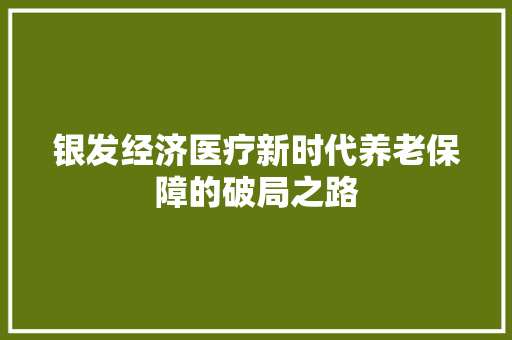 银发经济医疗新时代养老保障的破局之路 银发经济医疗新时代养老保障的破局之路