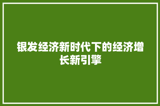 银发经济新时代下的经济增长新引擎 银发经济新时代下的经济增长新引擎