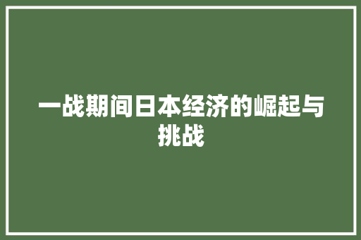 一战期间日本经济的崛起与挑战 一战期间日本经济的崛起与挑战