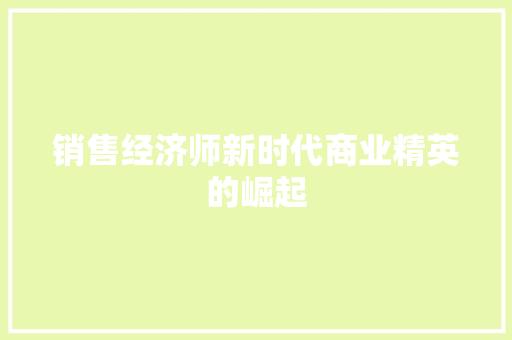 销售经济师新时代商业精英的崛起 销售经济师新时代商业精英的崛起