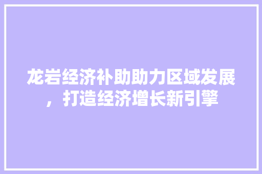 龙岩经济补助助力区域发展,打造经济增长新引擎 龙岩经济补助助力区域发展,打造经济增长新引擎