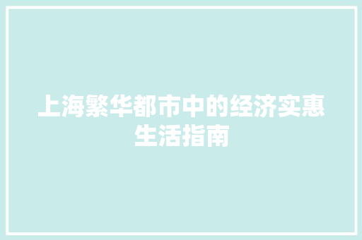 上海繁华都市中的经济实惠生活指南