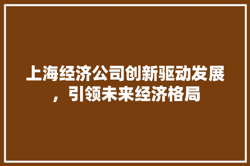 上海经济公司创新驱动发展,引领未来经济格局 上海经济公司创新驱动发展,引领未来经济格局
