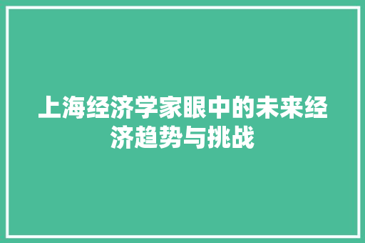 上海经济学家眼中的未来经济趋势与挑战 上海经济学家眼中的未来经济趋势与挑战