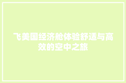 飞美国经济舱体验舒适与高效的空中之旅 飞美国经济舱体验舒适与高效的空中之旅