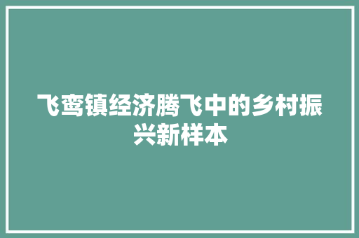 飞鸾镇经济腾飞中的乡村振兴新样本 飞鸾镇经济腾飞中的乡村振兴新样本