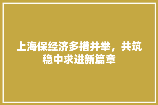 上海保经济多措并举，共筑稳中求进新篇章