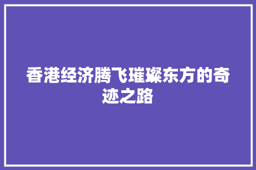 香港经济腾飞璀璨东方的奇迹之路 香港经济腾飞璀璨东方的奇迹之路