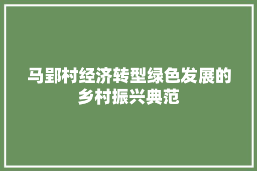 马郢村经济转型绿色发展的乡村振兴典范 马郢村经济转型绿色发展的乡村振兴典范