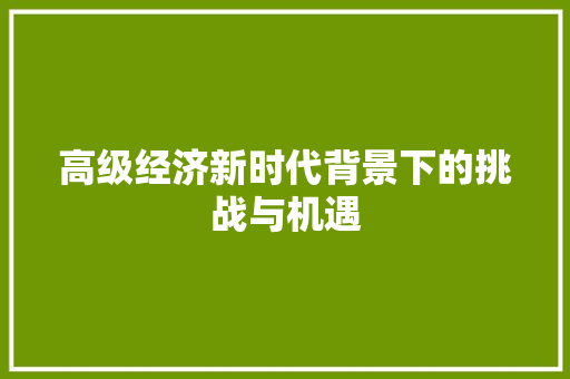 高级经济新时代背景下的挑战与机遇 高级经济新时代背景下的挑战与机遇
