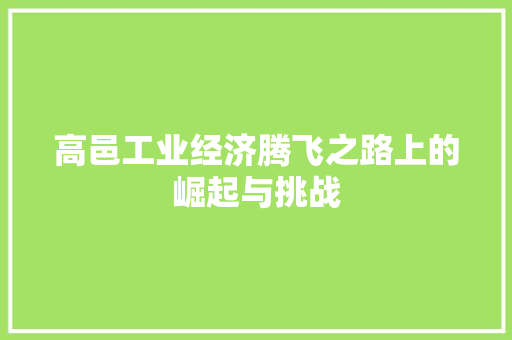 高邑工业经济腾飞之路上的崛起与挑战 高邑工业经济腾飞之路上的崛起与挑战
