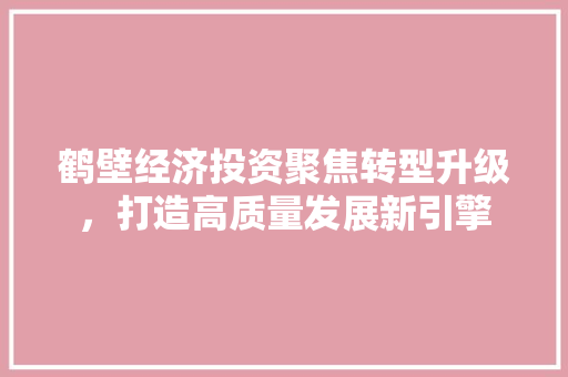 鹤壁经济投资聚焦转型升级,打造高质量发展新引擎 鹤壁经济投资聚焦转型升级,打造高质量发展新引擎