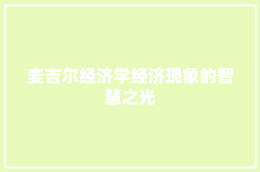 麦吉尔经济学经济现象的智慧之光 麦吉尔经济学经济现象的智慧之光