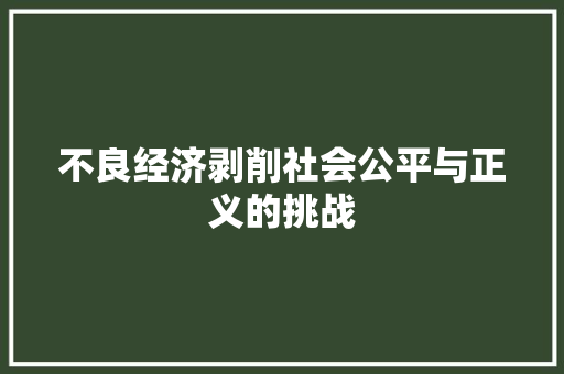 不良经济剥削社会公平与正义的挑战 不良经济剥削社会公平与正义的挑战