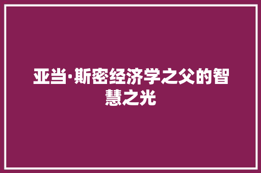 亚当·斯密经济学之父的智慧之光 亚当·斯密经济学之父的智慧之光