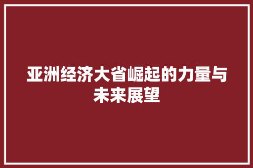 亚洲经济大省崛起的力量与未来展望 亚洲经济大省崛起的力量与未来展望