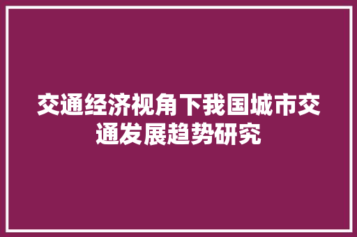 交通经济视角下我国城市交通发展趋势研究 交通经济视角下我国城市交通发展趋势研究