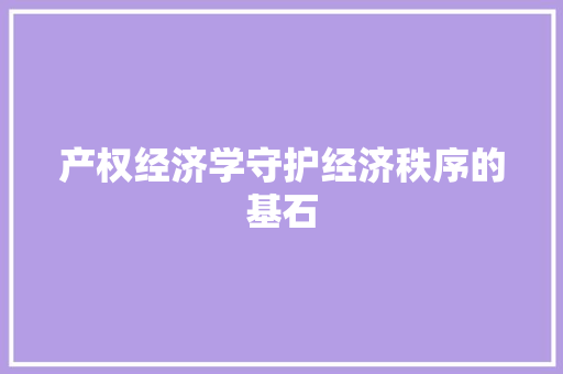 产权经济学守护经济秩序的基石 产权经济学守护经济秩序的基石