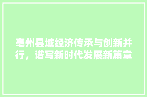 亳州县域经济传承与创新并行,谱写新时代发展新篇章 亳州县域经济传承与创新并行,谱写新时代发展新篇章