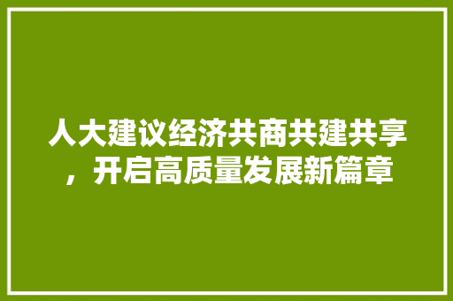 人大建议经济共商共建共享,开启高质量发展新篇章 人大建议经济共商共建共享,开启高质量发展新篇章