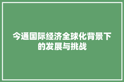 今通国际经济全球化背景下的发展与挑战 今通国际经济全球化背景下的发展与挑战