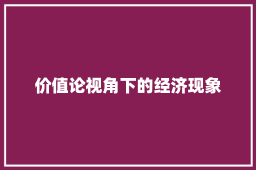 价值论视角下的经济现象 价值论视角下的经济现象
