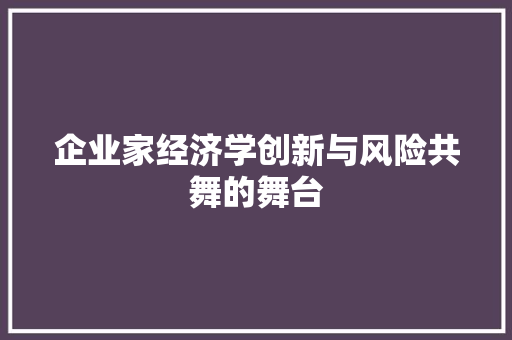 企业家经济学创新与风险共舞的舞台 企业家经济学创新与风险共舞的舞台