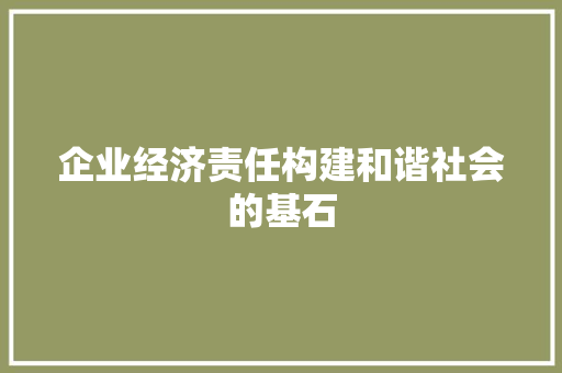 企业经济责任构建和谐社会的基石 企业经济责任构建和谐社会的基石