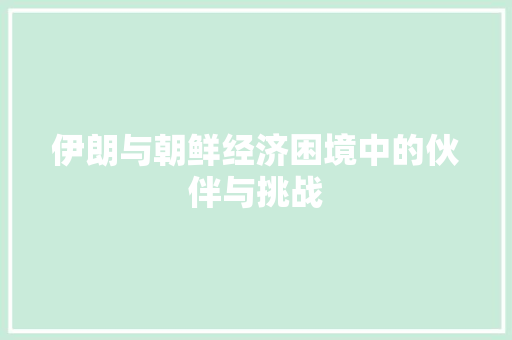 伊朗与朝鲜经济困境中的伙伴与挑战 伊朗与朝鲜经济困境中的伙伴与挑战