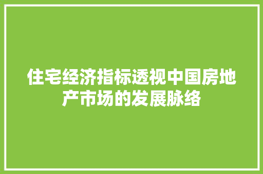 住宅经济指标透视中国房地产市场的发展脉络 住宅经济指标透视中国房地产市场的发展脉络