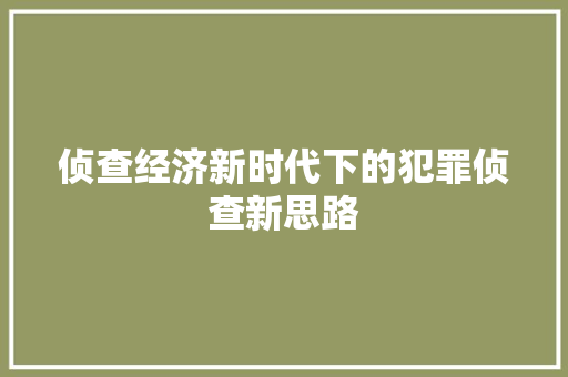 侦查经济新时代下的犯罪侦查新思路 侦查经济新时代下的犯罪侦查新思路