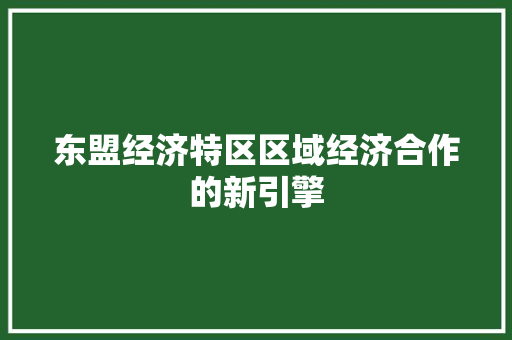 东盟经济特区区域经济合作的新引擎 东盟经济特区区域经济合作的新引擎