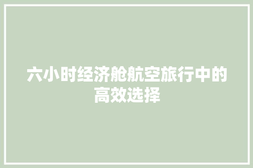 六小时经济舱航空旅行中的高效选择 六小时经济舱航空旅行中的高效选择