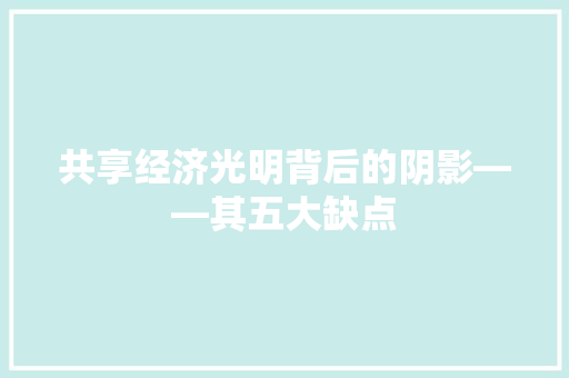 共享经济光明背后的阴影——其五大缺点 共享经济光明背后的阴影——其五大缺点