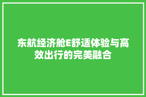 东航经济舱E舒适体验与高效出行的完美融合