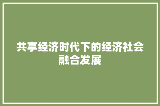 共享经济时代下的经济社会融合发展 共享经济时代下的经济社会融合发展