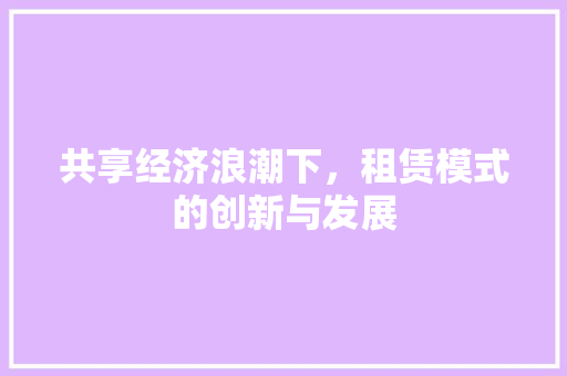 共享经济浪潮下,租赁模式的创新与发展 共享经济浪潮下,租赁模式的创新与发展
