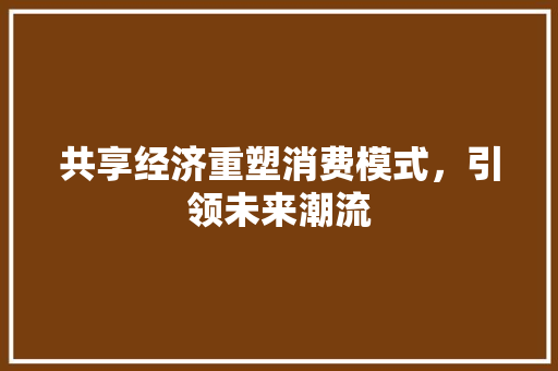 共享经济重塑消费模式,引领未来潮流 共享经济重塑消费模式,引领未来潮流