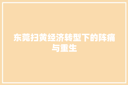东莞扫黄经济转型下的阵痛与重生 东莞扫黄经济转型下的阵痛与重生