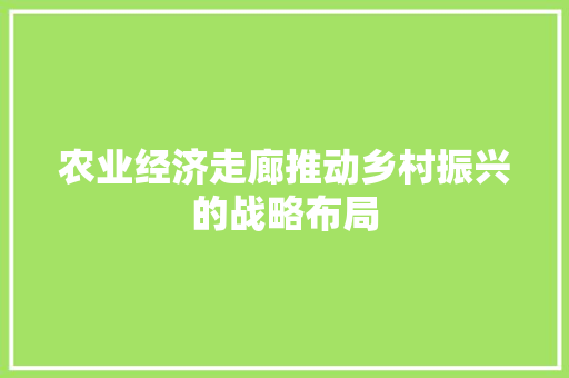 农业经济走廊推动乡村振兴的战略布局 农业经济走廊推动乡村振兴的战略布局