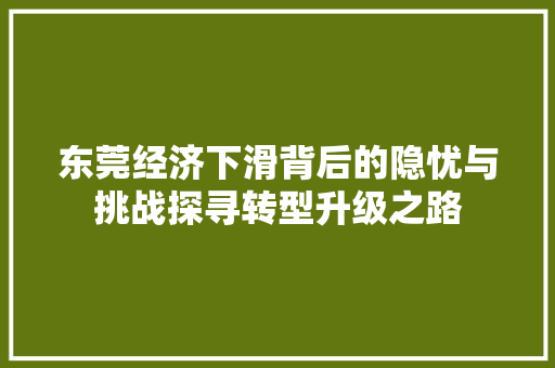 东莞经济下滑背后的隐忧与挑战探寻转型升级之路 东莞经济下滑背后的隐忧与挑战探寻转型升级之路