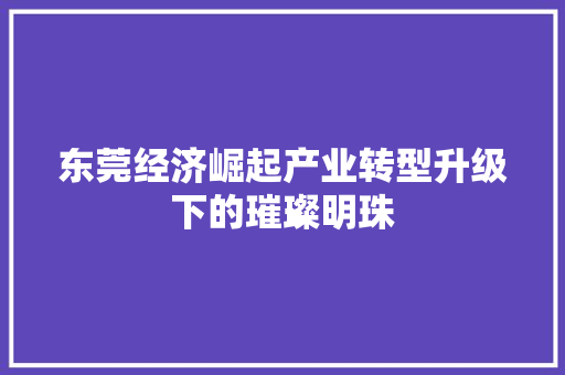 东莞经济崛起产业转型升级下的璀璨明珠 东莞经济崛起产业转型升级下的璀璨明珠