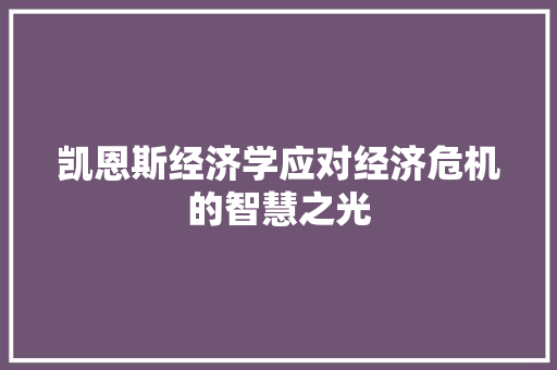 凯恩斯经济学应对经济危机的智慧之光 凯恩斯经济学应对经济危机的智慧之光