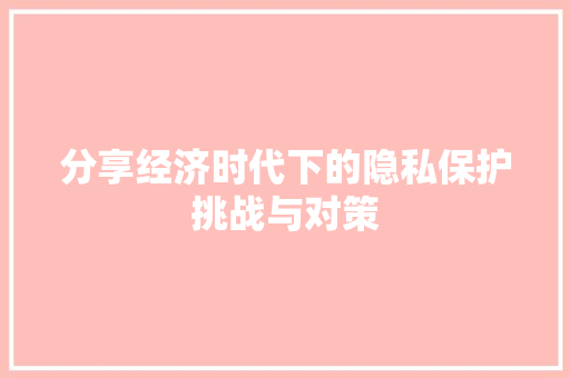 分享经济时代下的隐私保护挑战与对策 分享经济时代下的隐私保护挑战与对策